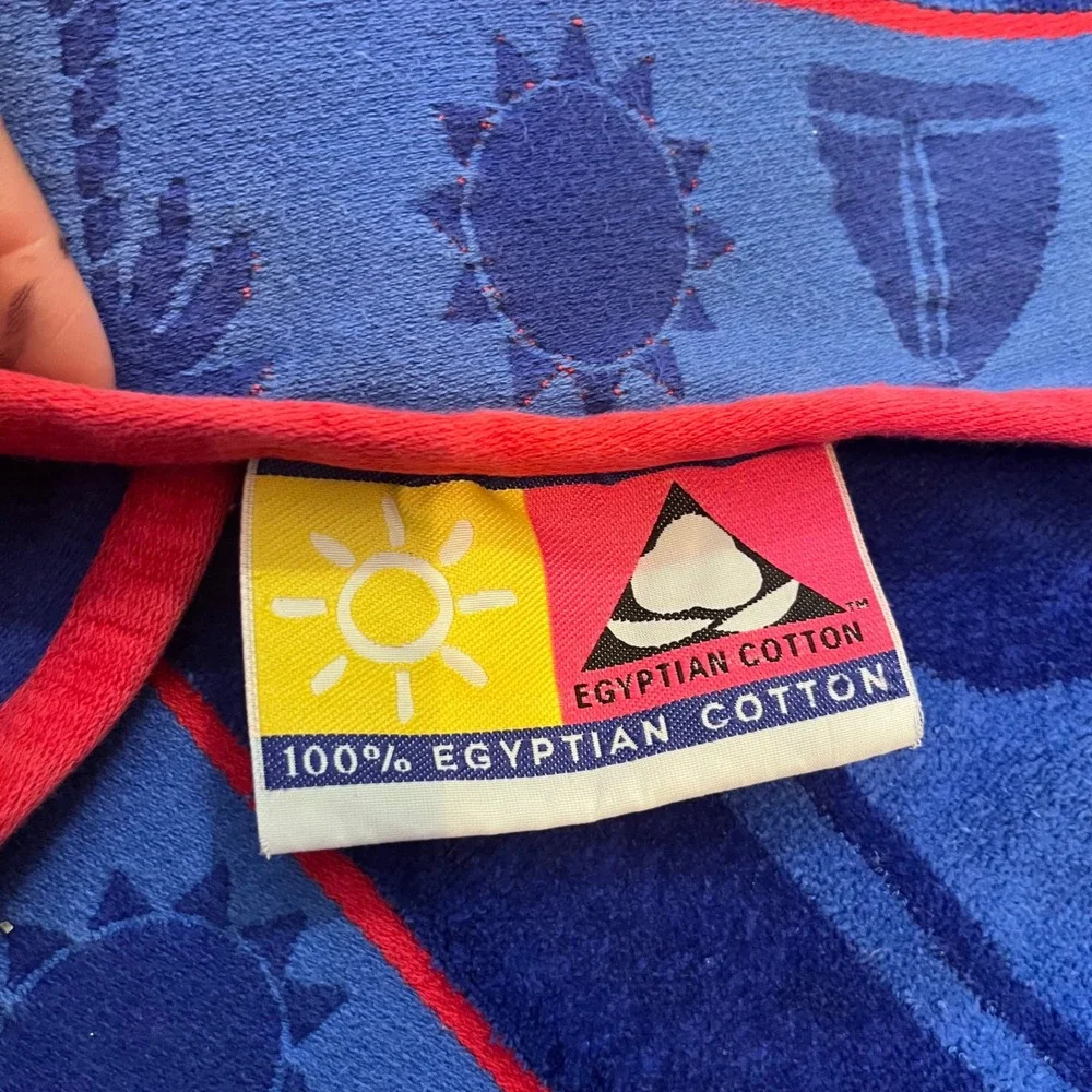 Egyptian Cotton Oversized Beach Towel Blue Red Nautical Sun Sailboat 33x64